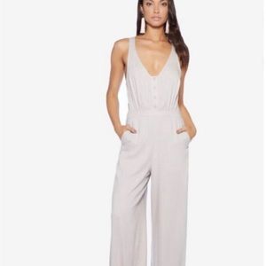 Avec Les Filles Gray Wide Leg Linen Jumpsuit